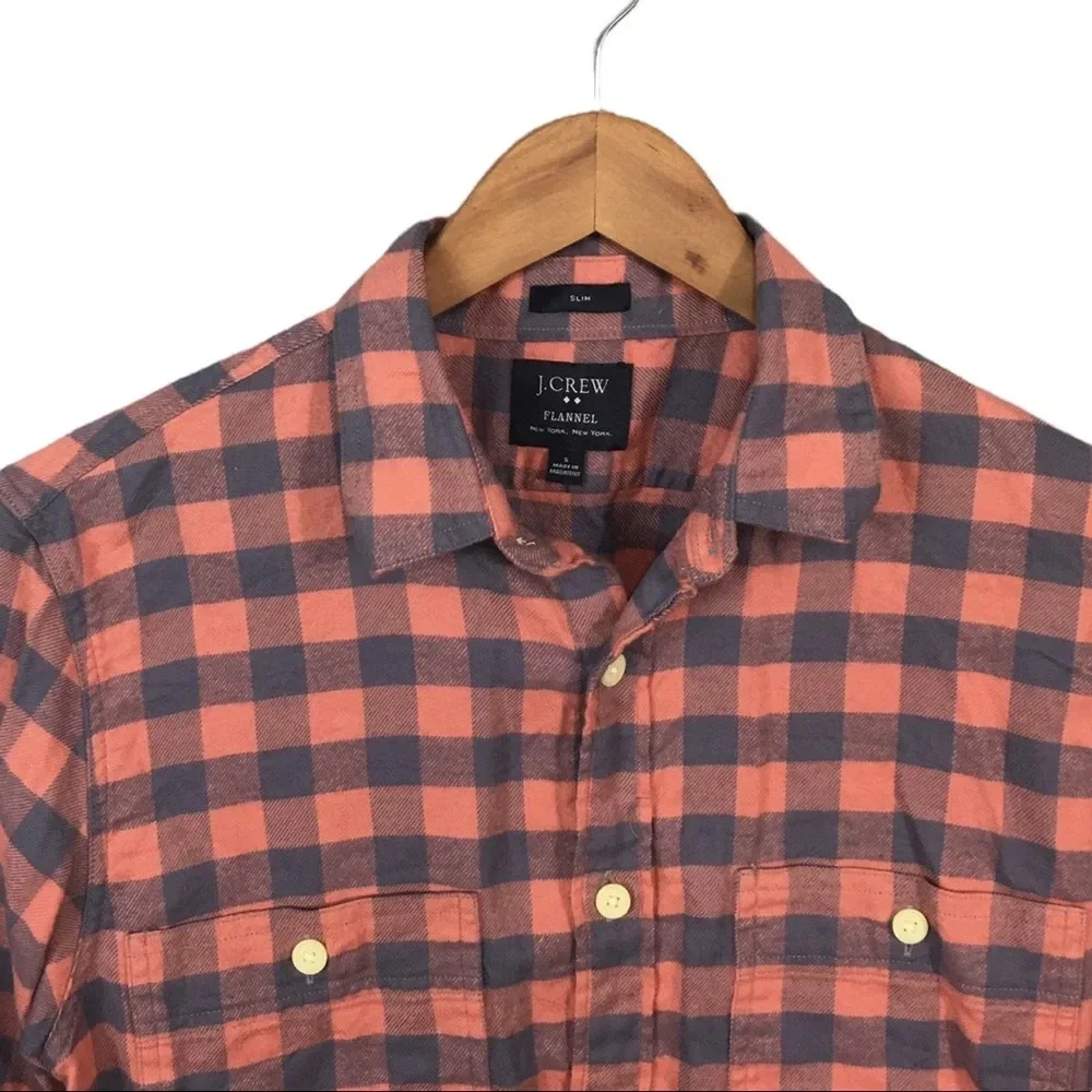 BF1010 Mens J. Crew Gingham Print Soft Slim Fit Flannel Button Down Shirt S